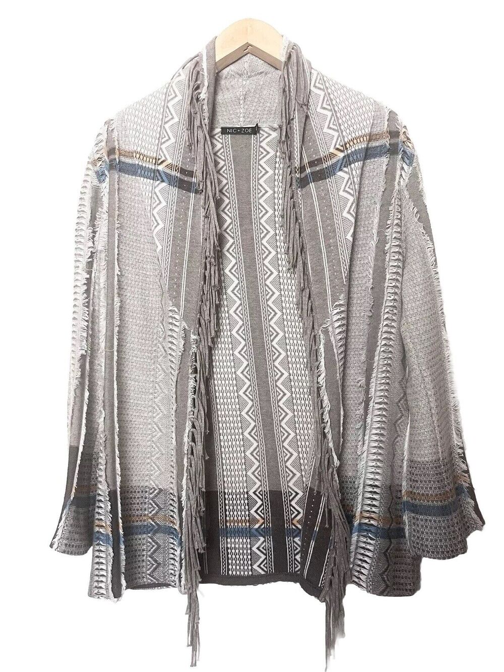 Nic + Zoe Sz Petite Medium Brown Fringe Cardigan Jacket Casual Boho Southwestern